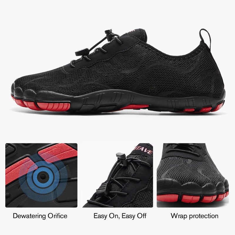 HIITAVE Men Barefoot Water Shoes Beach Aqua Socks Quick Dry for Outdoor Sport Hiking Swiming Surfing Black/Red 7 M US Men - Image 4